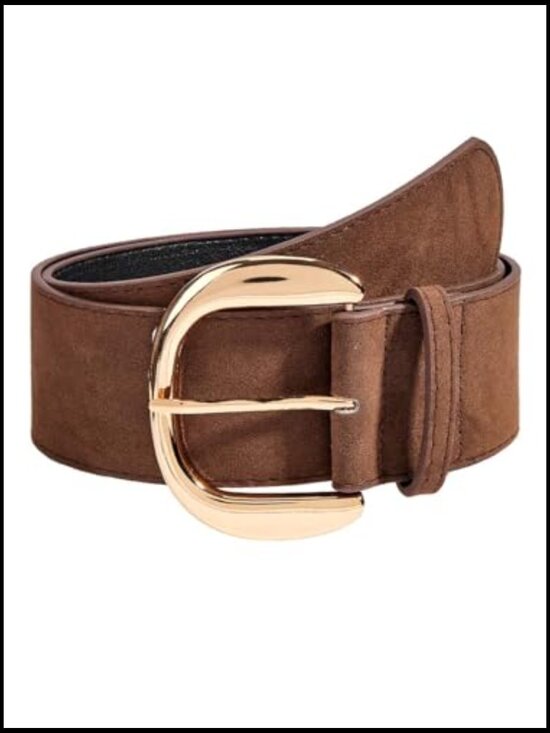 Wide Chunky Suede Faux Leather Belt with Oversized Metal Buckle